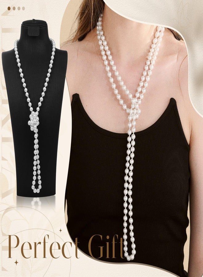 Aurelema 2 Pack Long Pearl Necklace for Women 1920s Costume Jewelry White Faux Pearls Strand Beads for Ladies (60 Inches,8 mm) - Image 3